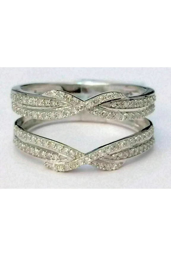 Plated Gold White 14k Wrap Ring Guard Enhancer Moissanite White Cut Round Ct 3