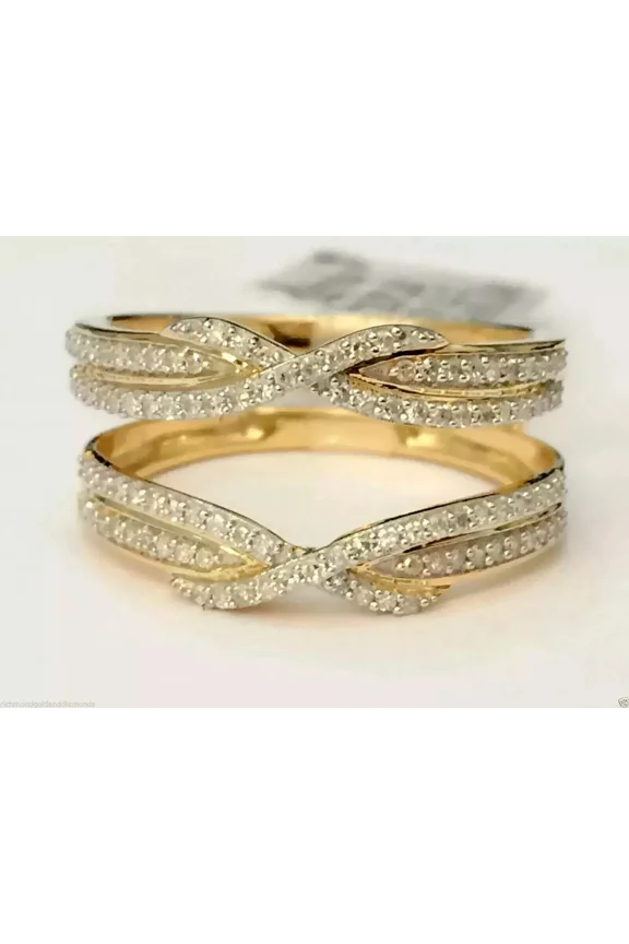 Plated Gold Yellow 14K Ring Guard Wrap Moissanite White Cut Round Ct 2