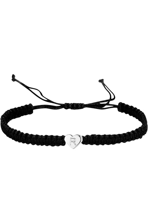Plated Initial Heart String Bracelets for Women Men Teen Girls Boys Handmade Rope Braided Bracelet Minimalist Jewelry Matching Couple Bracelets-R,One Size