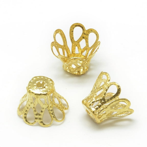 Plated Iron Bead Caps Flower 4-Petal Filigree 11x8mm Golden Hole: 1.5mm