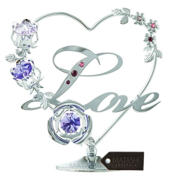 Valentine’s Day Gift for Wife – Matashi Chrome Plated Silver “Love” Tabletop Sculpture with Crystals, for Women, Grandma, Mother’s Day Gift