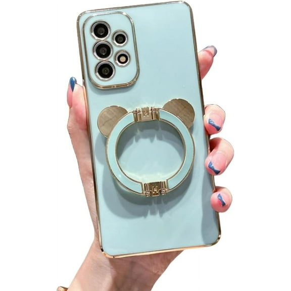 Plated Panda Stand Phone Case, Hidden Stand, Cute Cartoon, Drop Resistant, for Samsung Galaxy S24 S23 S22 S21 S20 Ultra Plus FE Note20 Note10 Phone Case (Green,S21 FE)