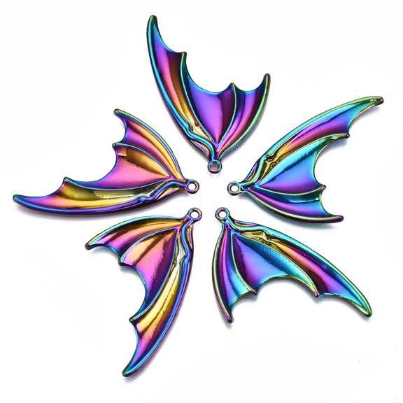 Plated Rainbow Color Alloy Big Pendants Cadmium 50x37x2.5mm Hole: 1.8mm Free & Lead Free Bat Wing