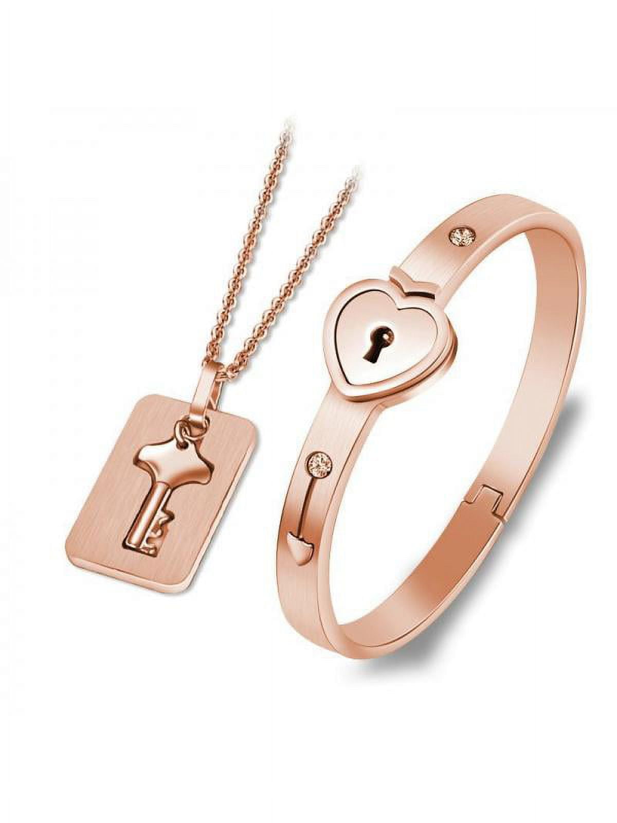 Rose Gold Plated Titanium Matching Puzzle Couple Heart Lock Bracelet And  Key Pendant Necklace For Men And Women | Fruugo NO