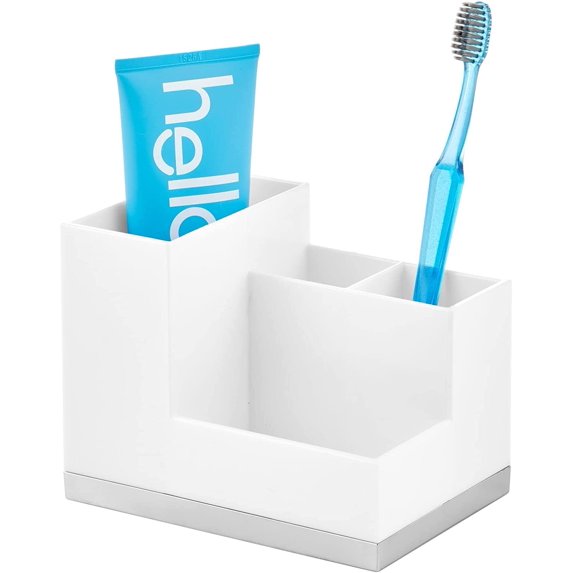 Plated Toothbrush and Toothpaste Holder - Storage Organizer Stand with 4 Compartments for Bathroom Countertop - Holders for Electric Toothbrush, Toothpaste - Hyde Collection - White/Chrome