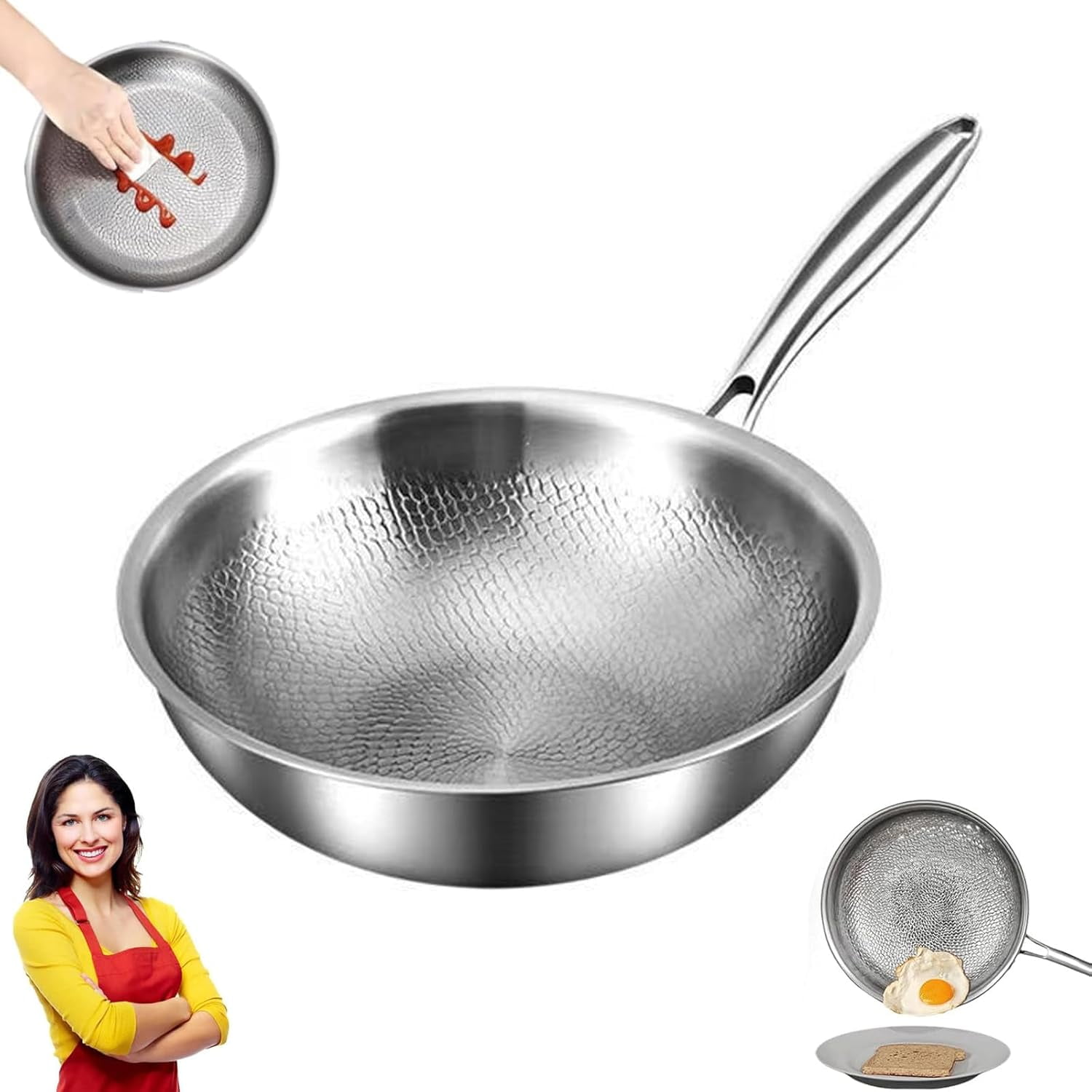 Poêle En Titane Plateful 28cm Avec Couvercle - Naturellement Anti-adhésive, Compatible Induction, Poignée Froide