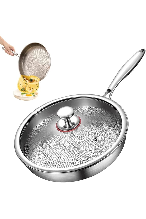 Platefull Titanium Pan with Lid - 2025 New Multifunctional Scratch-Resistant Non Stick Frying Pan, Durable Scratch-Resistant Non Stick Titanium Nutri Pan for Cooking (11.81 in)