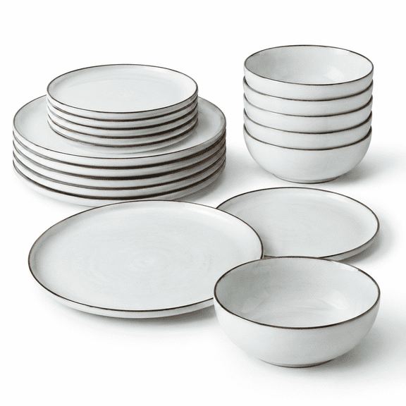 Plates And Dinner Dishes Sets For 6 18 Pieces Ceramic Stoneware Dinnerware Set Rustic Terracotta Bottom Dishwasher &wave Safe Icy