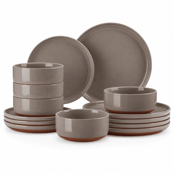 Plates And Sets 12 Pieces Modern Stoneware Dinnerware Set For 4 Kitchen Dinner Ceramic Dishware Disheswave Dishwasher Safe Brown Series Tara