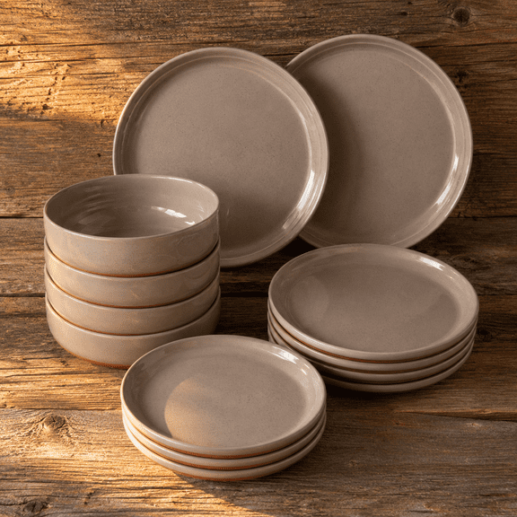 Plates And Sets 12 Pieces Modern Stoneware Dinnerware Set For 4 Kitchen Dinner Ceramic Dishware Disheswave Dishwasher Safe Brown Series Tara