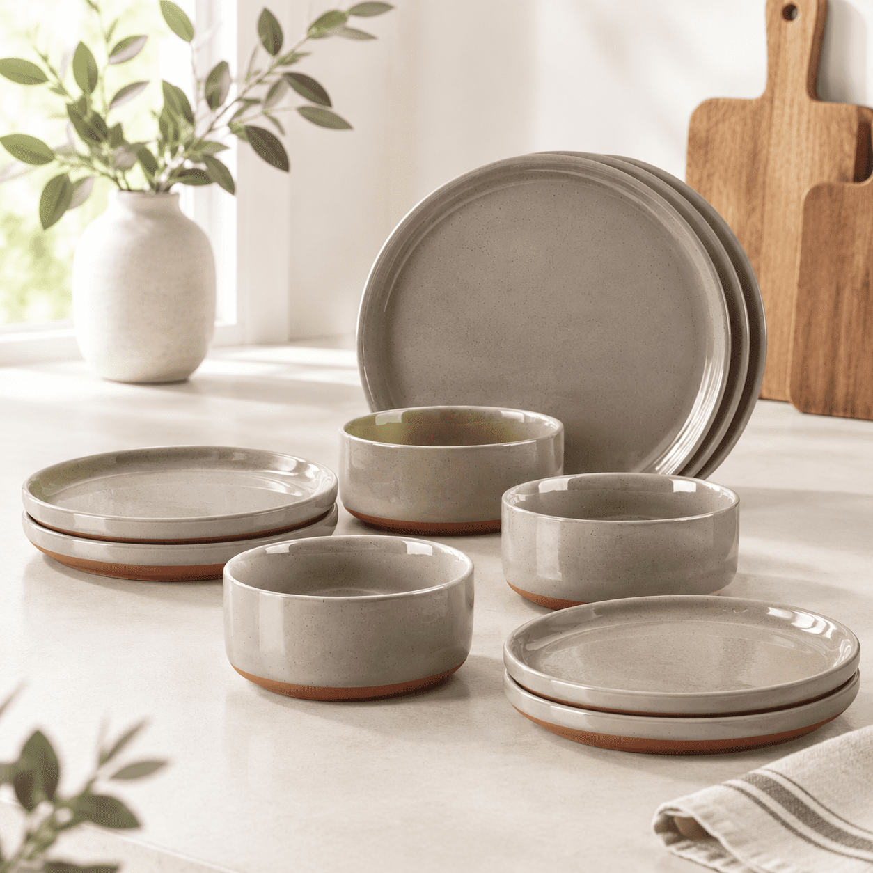 Plates And Sets 12 Pieces Modern Stoneware Dinnerware Set For 4 Kitchen ...