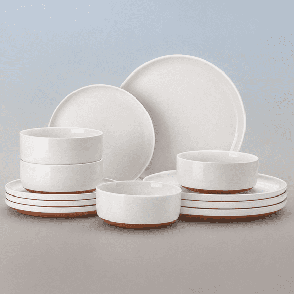 Plates And Sets 12 Pieces Modern Stoneware Dinnerware Set For 4 Kitchen Dinner Ceramic Dishware Disheswave Dishwasher Safe White Series Tara