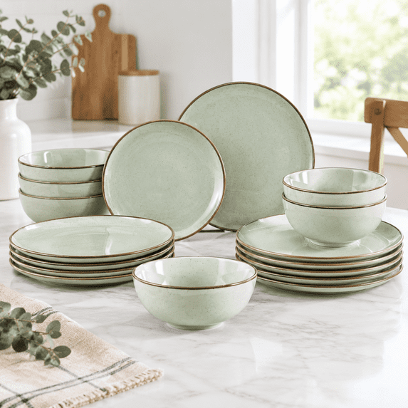 Plates And Sets 18 Pieces Modern Stoneware Dinnerware Set For 6 Kitchen ...