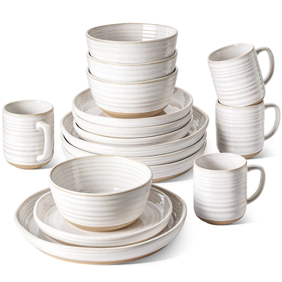 Plates And Sets For 4  16 Piece Stoneware Dinnerware With Mugs Ceramic Kitchen Dish Set Cresistantwave & Dishwasher Safe Arctic White