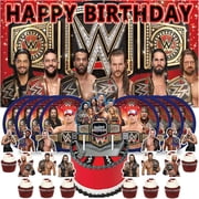 Wrestling Plates Birthday Supplies Decorations Decor Backdrop Banner Cake Topper Fans