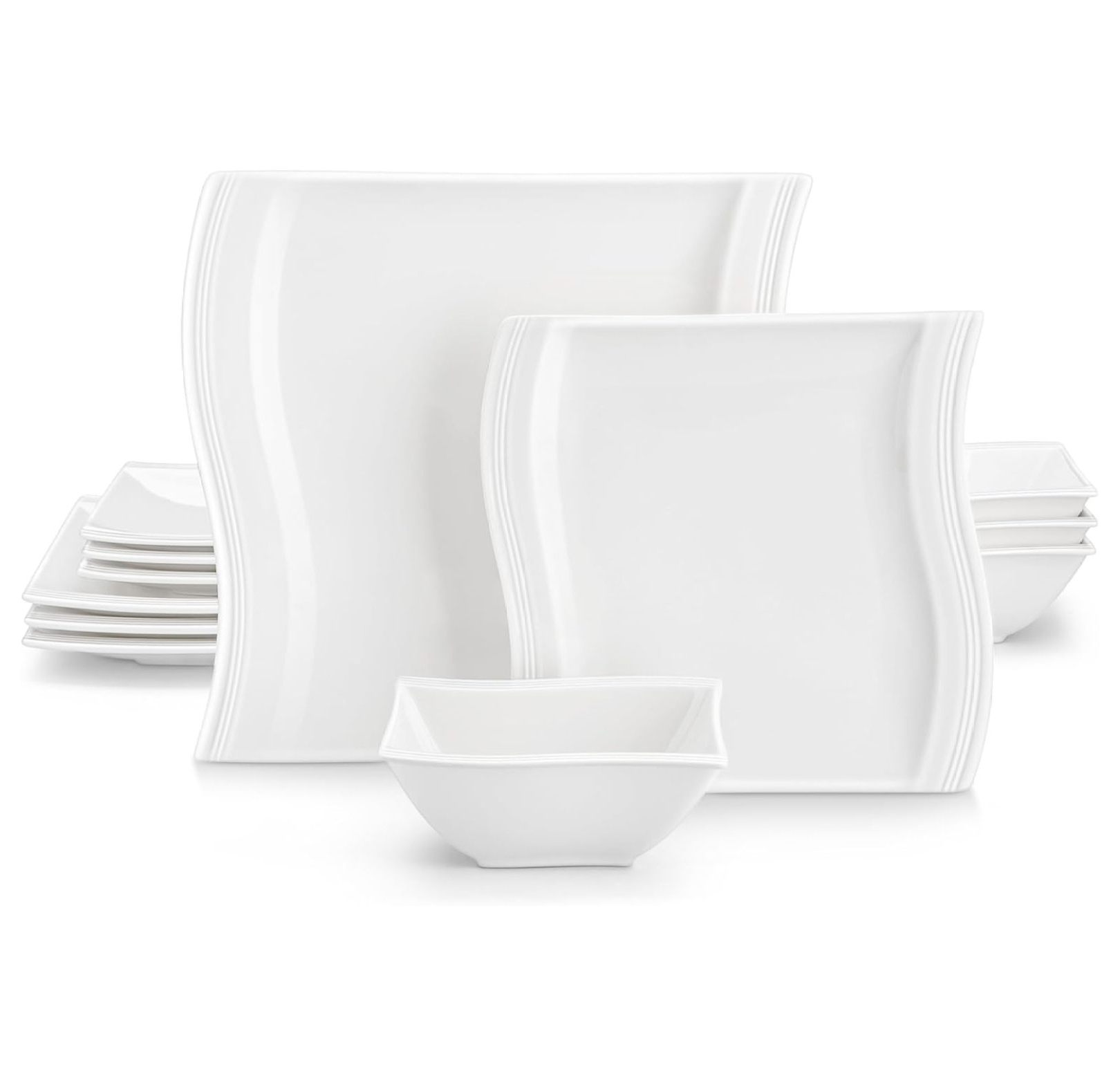 Plates and Bowls Sets, 12 Pieces Ivory White Dinnerware Sets for 4