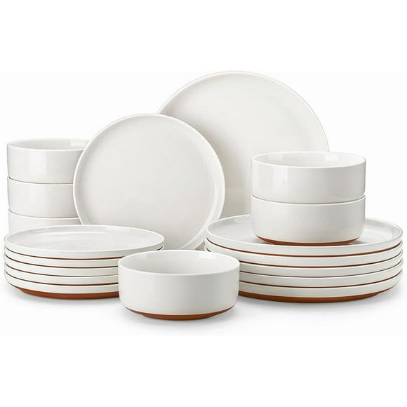 MY Plates and Bowls Sets, 12 Pieces Modern Stoneware Dinnerware Set for 4 Kitchen Dinner Set Ceramic Dishware Dishes Set Microwave and Dishwasher Safe, White, Series TARA