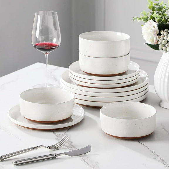 Plates and Bowls Sets, 12 Pieces Modern Stoneware Dinnerware Set for 4 Kitchen Dinner Set Ceramic Dishware Dishes Set Microwave and Dishwasher Safe, White
