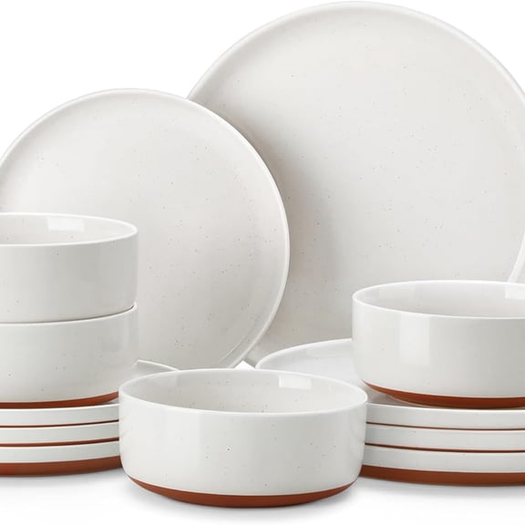 Plates and Bowls Sets, 12 Pieces Modern Stoneware Dinnerware Set for 4 Kitchen Dinner Set Ceramic Dishware Dishes Set Microwave and Dishwasher , White