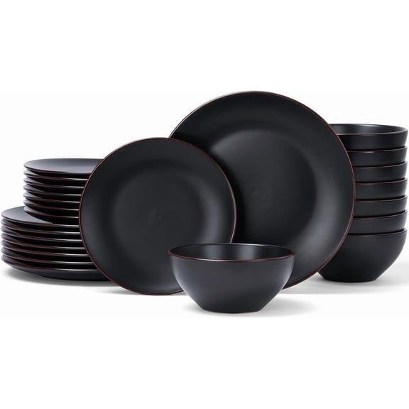 Plates and Bowls Sets, 12 Pieces Stoneware Speckled Dishes Dinnerware Set for 4, Matte Dark Gray - Microwave & Dishwasher Safe, Modern Minimalist, for Everyday Meals & Formal Dining