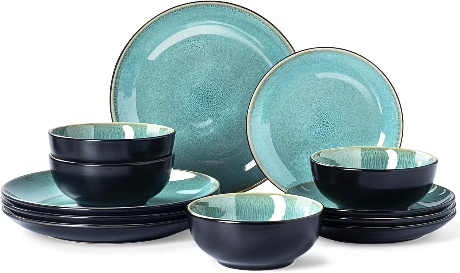 Plates and Bowls Sets for 4 - 12-Piece Stoneware Dinnerware Sets ...