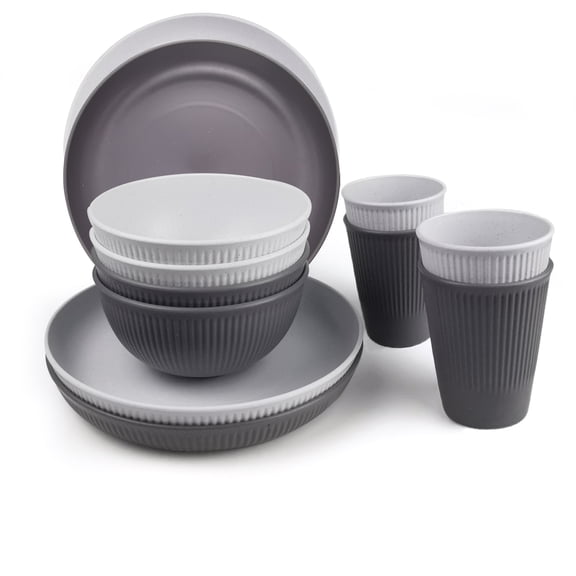 Plates and Bowls Sets,Plastic Dinnerware Set,Dorm Room Essentials,Dishes Set for 4,12-Piece Drinking and Dining Set,Reusable Wheat Straw Plastic Plate Set,Bowl and Tumbler Sets for Camping