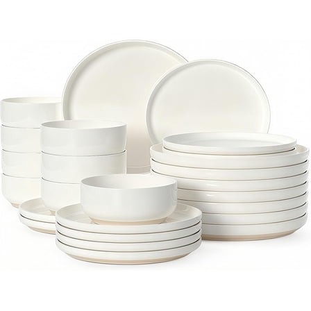 Plates and Bowls Sets, Scratch Resistant Dinnerware Sets for 8, 24 Pieces Porcelain Ceramic Dishware Dishes Set, Modern Stoneware Kitchen Dinner Set, Microwave and Dishwasher Safe, Cream White