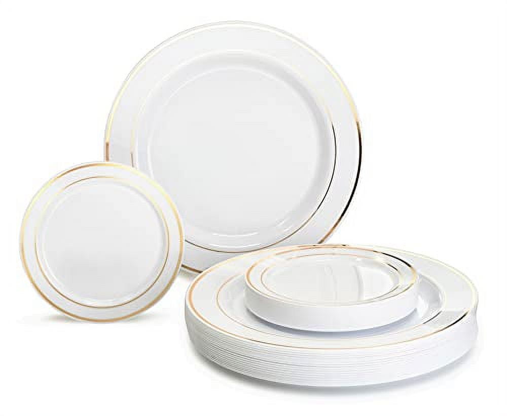 Plates Pack Heavyweight Disposable Plates Set (60 x 10.5'' Dinner 60 x 6'' Cake plates) (White