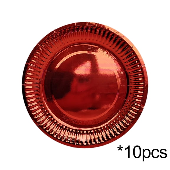 Plates For Party,Platos Desechables Para Fiesta,10PCS Paper Plates, 7 Inch Disposable Purple Foil Cake Dessert Plates Glitter Tableware Party Supplies for Wedding Anniversary Birthday(Red)