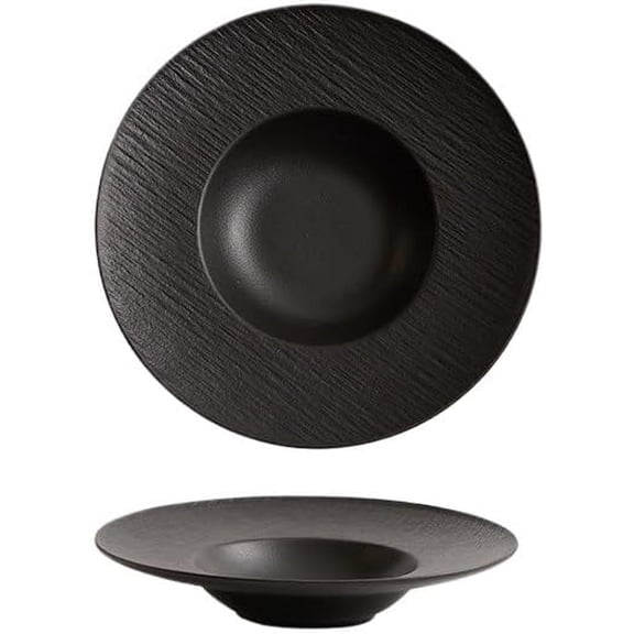 Plates Rock Pattern Ceramic Deep Plate, Japanese Style Western Tableware, Household Restaurant Dish for Pasta Salad Soup Dishes(B,Medium)