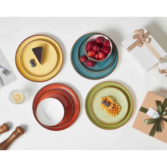 Plates and Bowls Set 12 Pcs, Stoneware Dinnerware Sets for 4, Microwavable, Oven & Dishwasher Safe Porcelain, Scratch Resistant Dishes Set