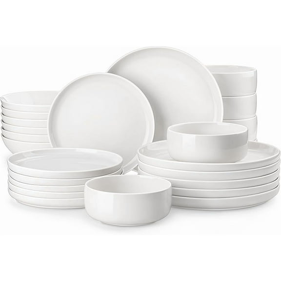 Plates and Bowls Sets, 12 Pieces Porcelain Dinnerware Sets Dishware Sets Chip Resistant Ceramic Dish Set Dining Dinner Ware Service for 4, White