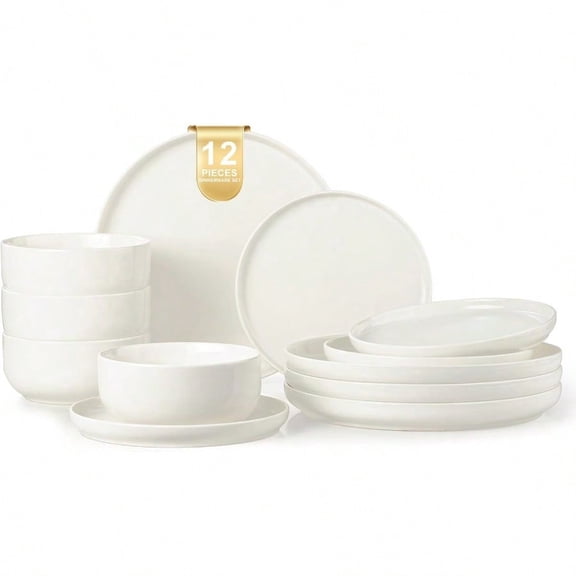 Plates and Bowls Sets 12 Pieces Stoneware Dinnerware Set for 4 Ceramic Dishware Dishes Set Scratch Resistant Dishes Set Dishwasher Microwave Safe