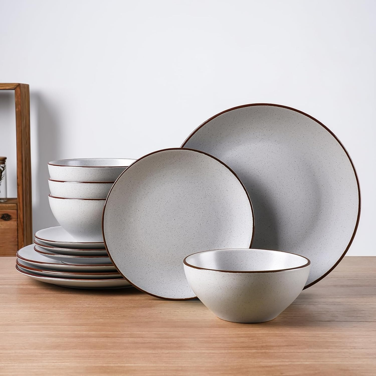 Table Set For Tableware Plates and Bowls Sets, 12 Pieces Stoneware Speckled Dinnerware Sets ...