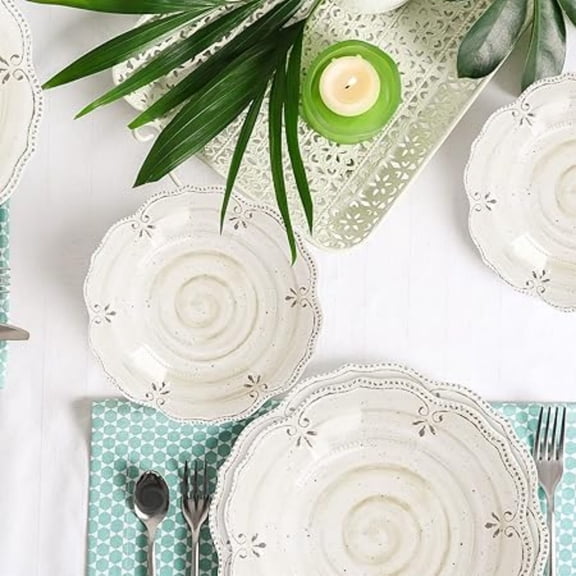 Plates and Bowls Sets Melamine Plates Indoor and Outdoor use French Court Style Dish Set Plate Set for 4 Dishwasher SafeWhite
