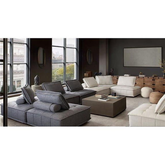 Platform 5-Piece Square Modular Lounger by Diamond Sofa in Light Sand Fabric with Bolstered, Non-Skid Backrest