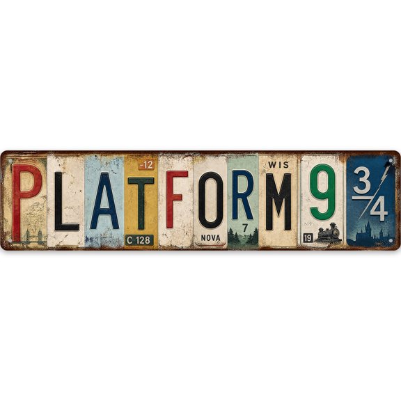 Platform 9 3/4 Metal Sign - 16x4 Inch Vintage Wall Decor