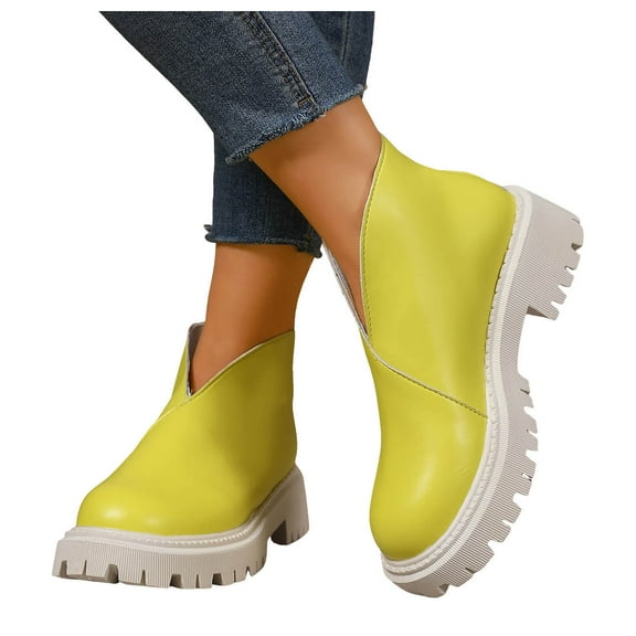 Platform Ankle Booties for Women 2025 Fashion Casual Leather Cut Out Chunky Slip on Short Boots Back Zipper
