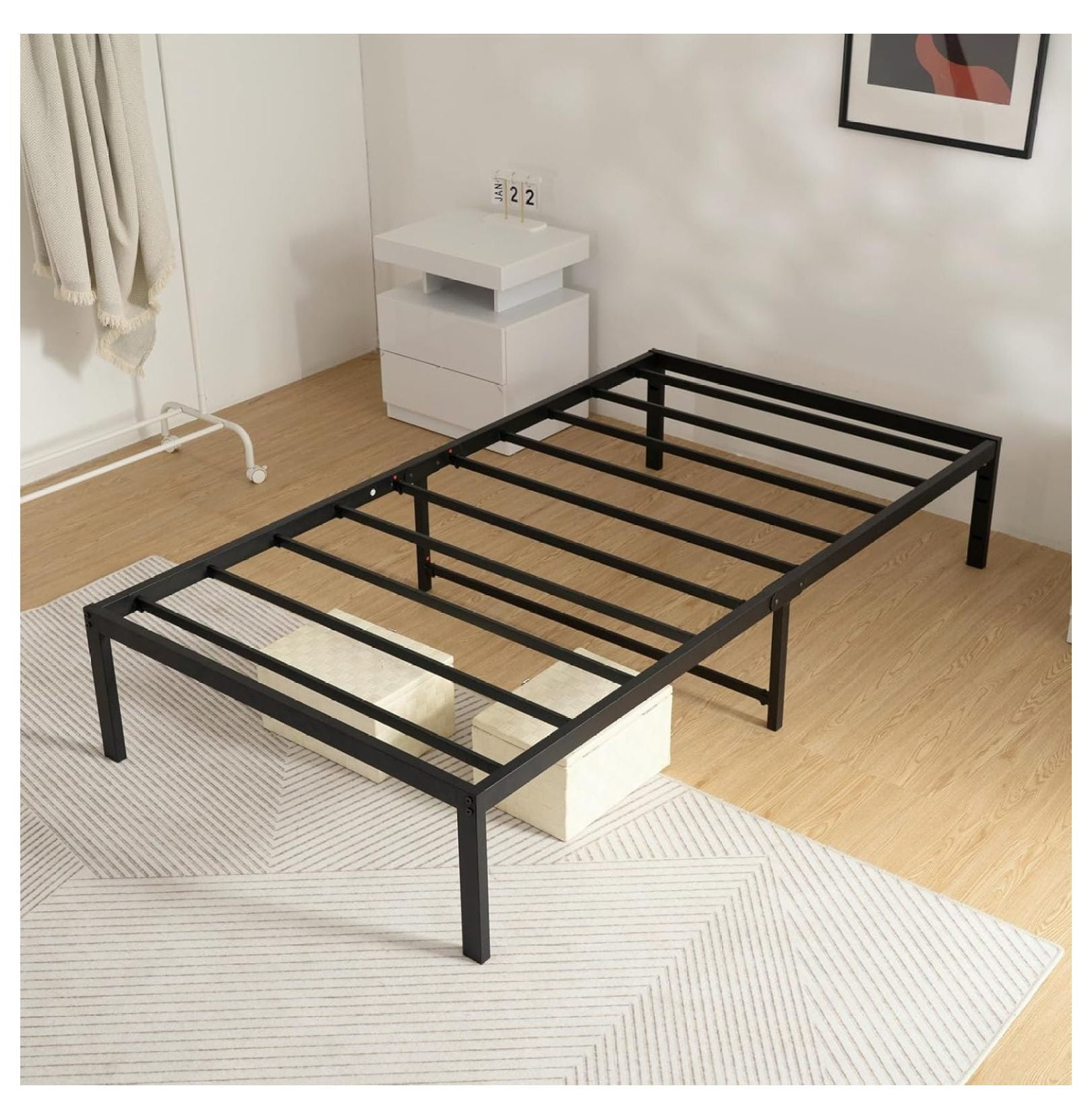 Kujielan Metal Bed Frame - Structurally Stable Heavy Duty Steel Slat Supported Queen Bed Frames,No Box Spring Needed for Easy Removal and Transport. for sale