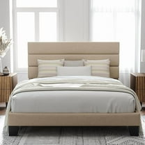 Platform Bed Frame with Fabric Upholstered Headboard and Wooden Slats Support, Fully Upholstered Mattress Foundation/No Box Spring Needed/Easy Assembly