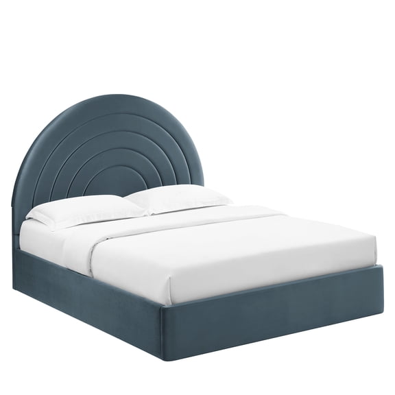 Platform Bed Frame, Full, Blue, Velvet, Hotel Bedroom, Modern Contemporary, HB38103