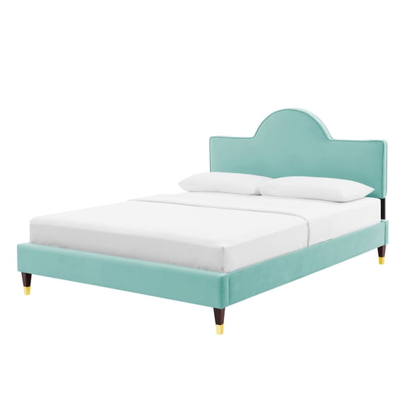 Platform Bed Frame, Full Size, Blue, Velvet, Modern Contemporary, Bedroom Master Guest Suite Room