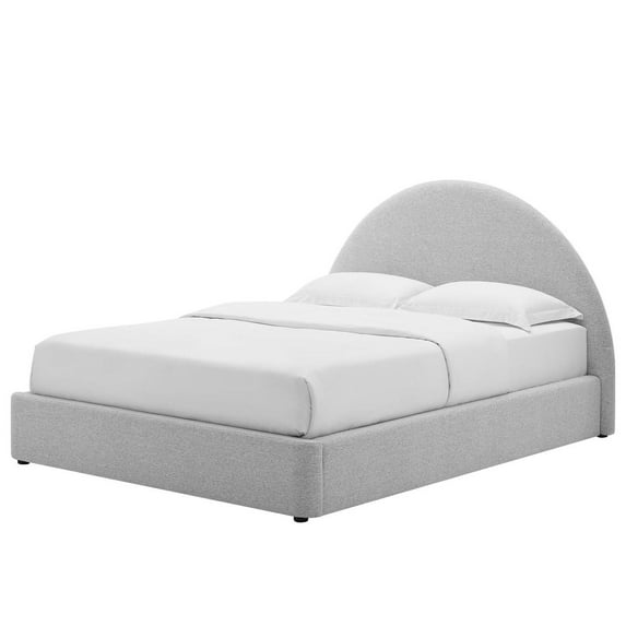 Platform Bed Frame, Full Size, Grey Gray, Fabric, Bedroom, Modern Contemporary HB36782