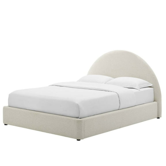 Platform Bed Frame, Full Size, Ivory White, Fabric, Bedroom, Modern Contemporary HB36781