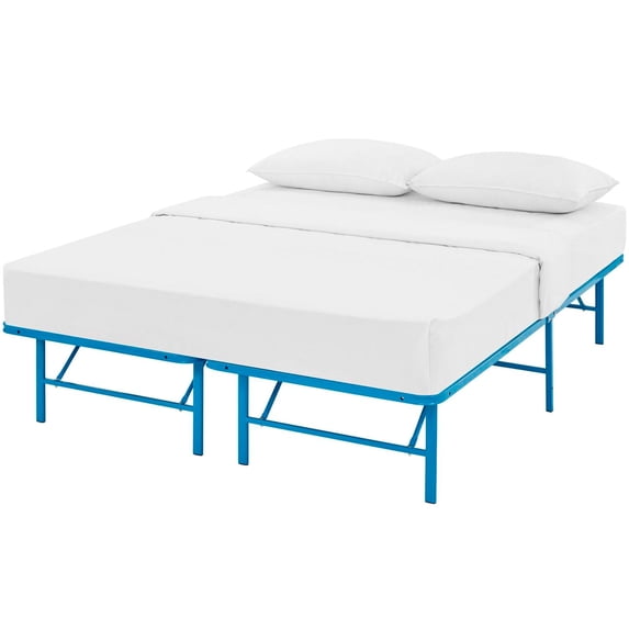 Platform Bed Frame, Full Size, Light Blue, Stainless Metal, Bedroom, Modern Contemporary HB35037