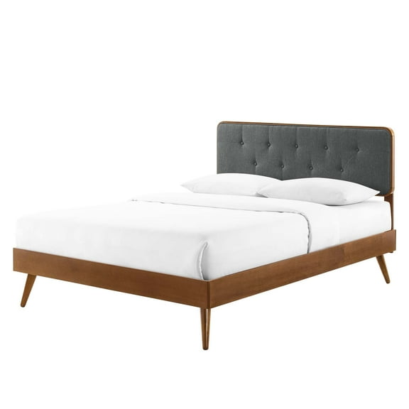 Platform Bed Frame, Full Size, Wood, Brown Walnut Grey Gray, Modern Contemporary Urban Design, Bedroom Master Guest Suite
