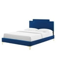 thumbnail image 1 of Platform Bed Frame, King, Blue Navy, Velvet, Mid Century French Bedroom, Modern Contemporary Boutique HB35452, 1 of 12