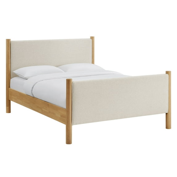 Platform Bed Frame, King, Ivory White, Fabric, Hotel Bedroom, Modern Contemporary, HB38197