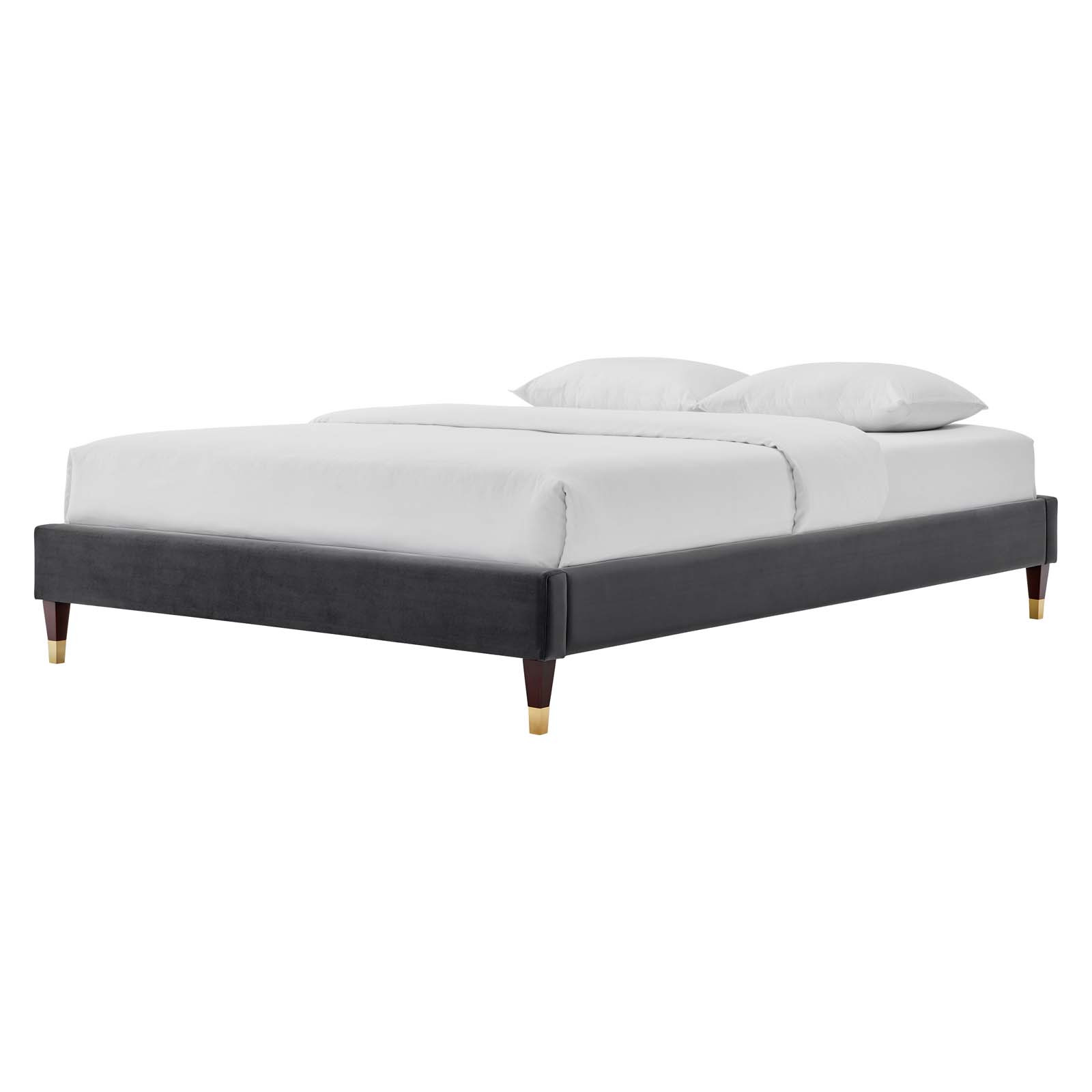 Platform Bed Frame, King Size, Velvet, Dark Grey Gray, Modern Contemporary Urban Design, Bedroom Master Guest Suite
