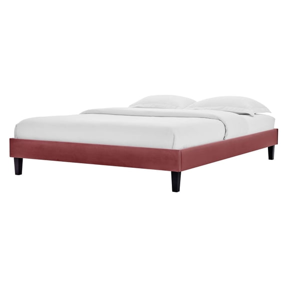 Platform Bed Frame, King Size, Velvet, Pink, Modern Contemporary Urban Design, Bedroom Master Guest Suite